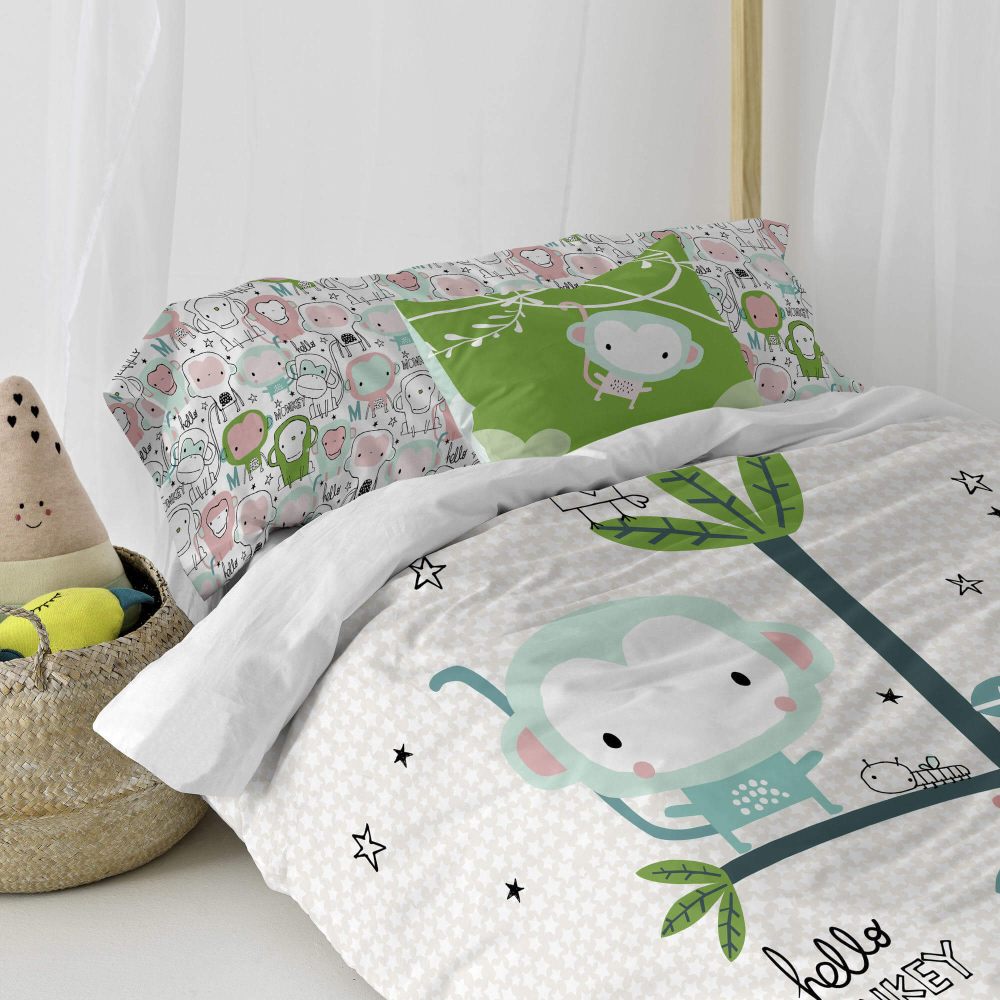 Macaque Kussenhoes 50x30 cm Moshi Moshi, Veelkleurig, 100% katoen, de kwaliteit van 150 hilos