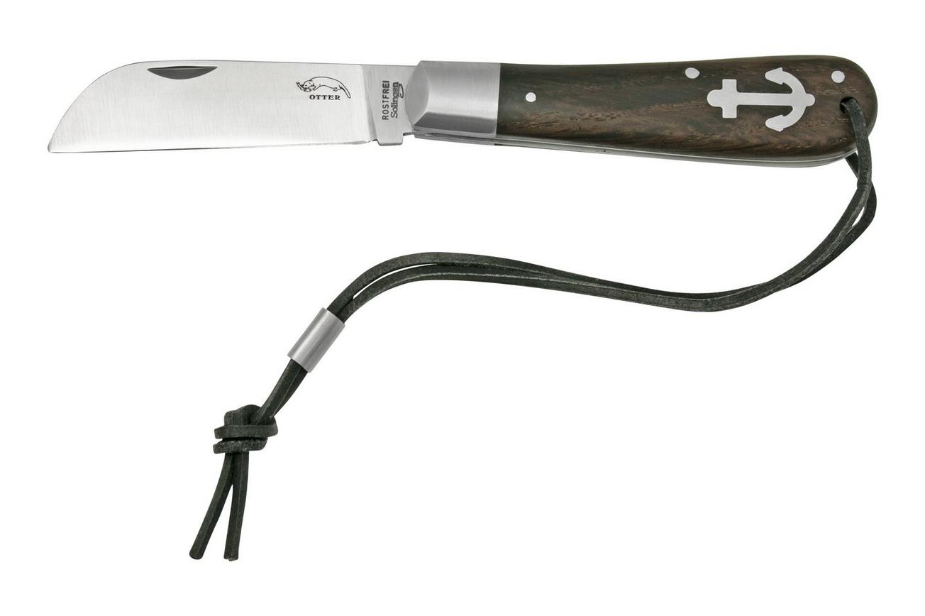 Otter Anchor knife 172 R LB Large Stainless, Smoked Oak, Stainless Anchor, Leather Strap, zakmes