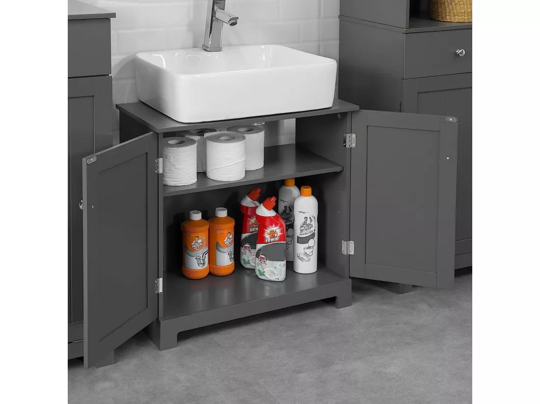 Meuble Sous-lavabo À 2 Étages Et 2 Portes Meuble De Rangement De Salle De Bain, BZr18-dg
