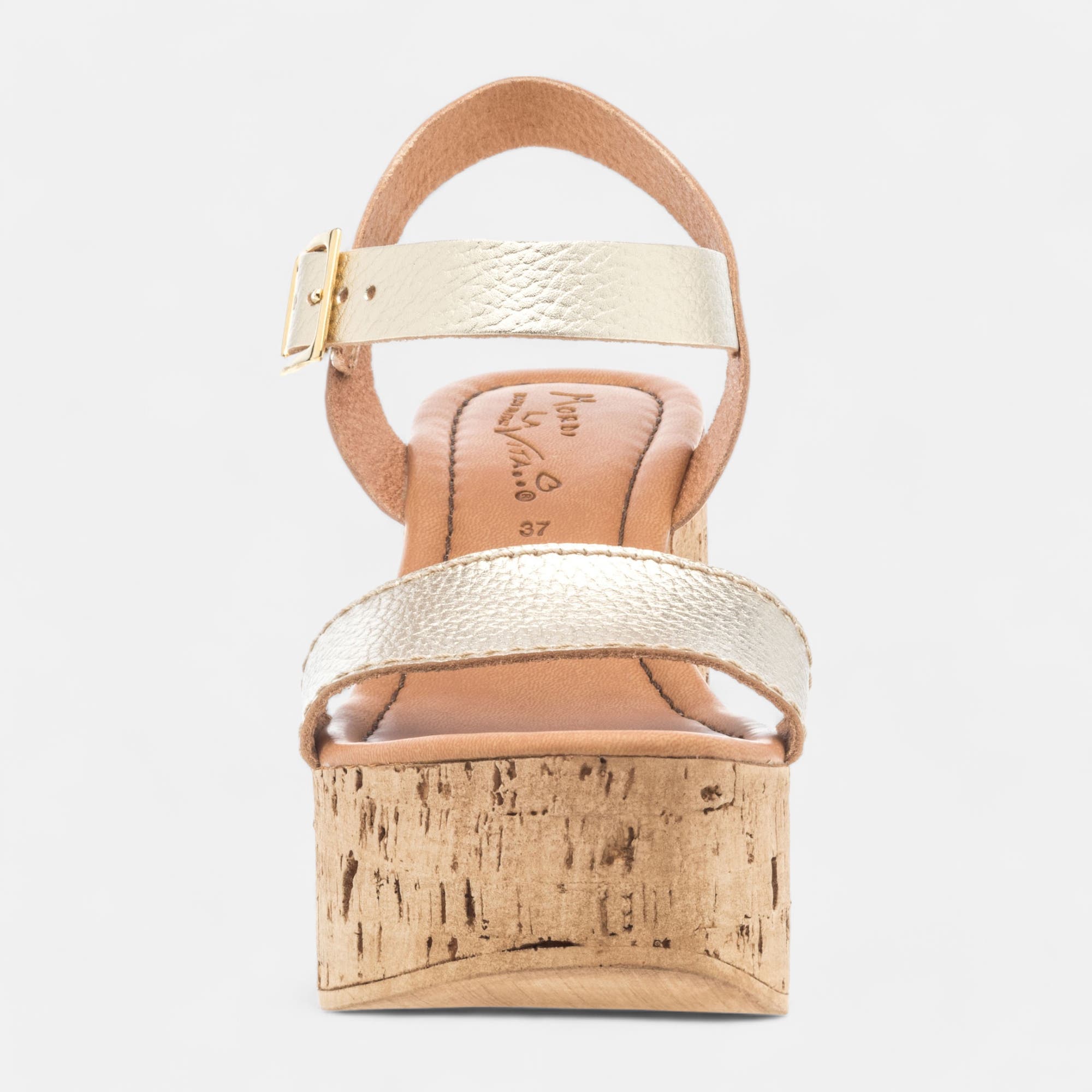 Sandales à talon compensé Femme en cuir or