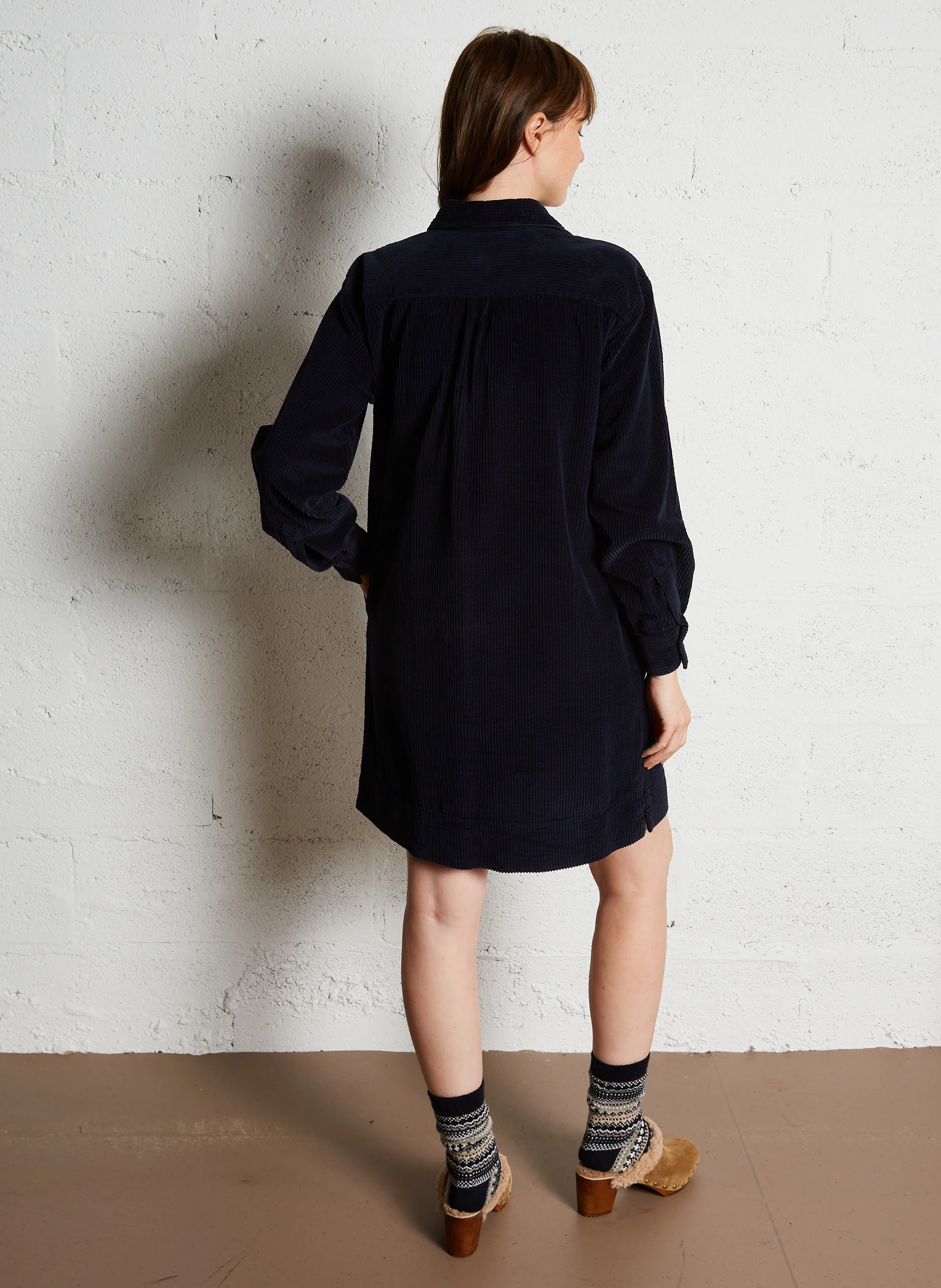 RODWELL - Robe courte col chemise en velours côtelé | Bleu