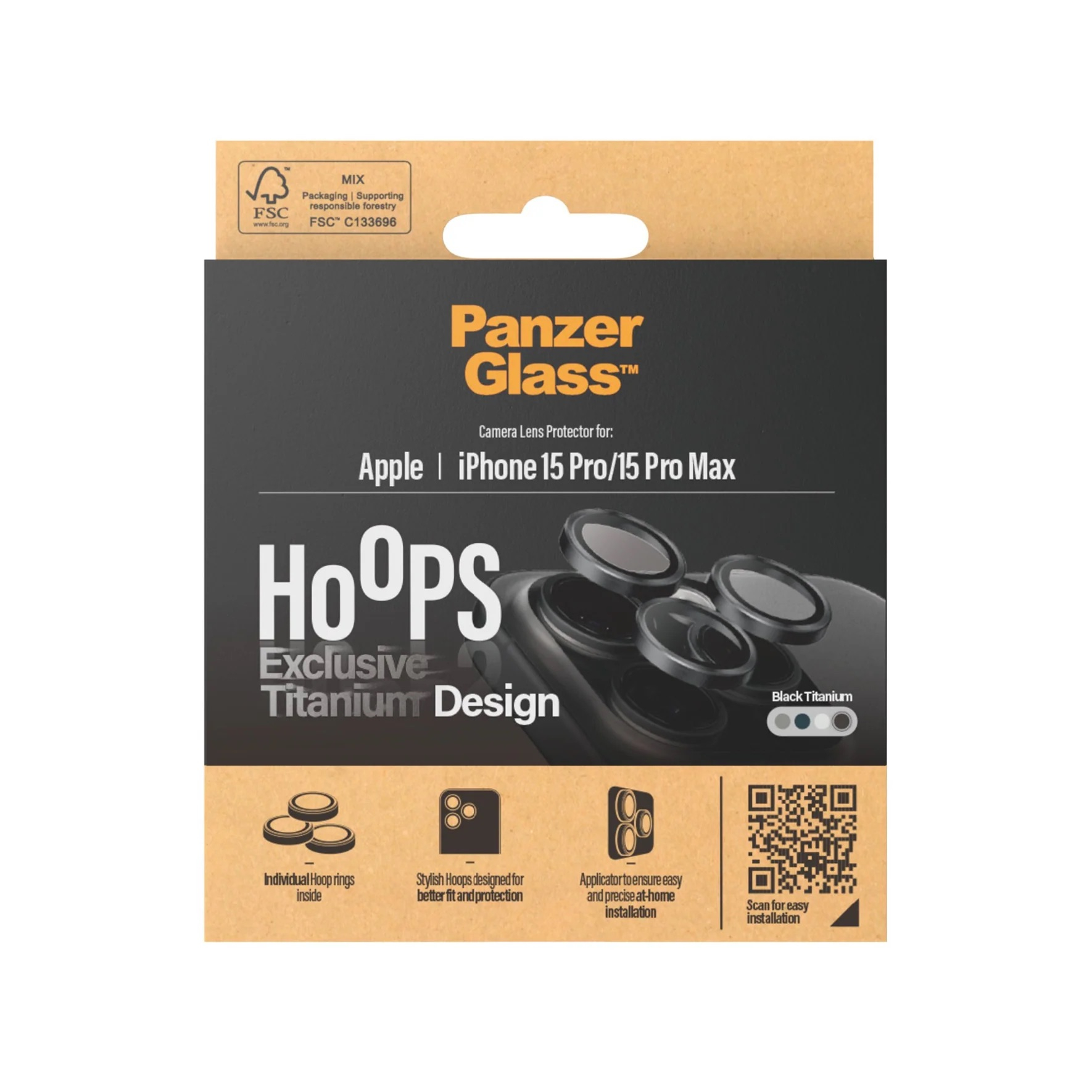Hoops iPhone 15 Pro / iPhone 15 Pro Max Kameraschutz Objektiv Ring Protector Abdeckung (1203) - Schwarz