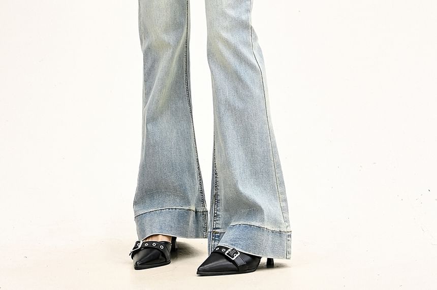Moon City - High Waist Washed Bootcut Jeans