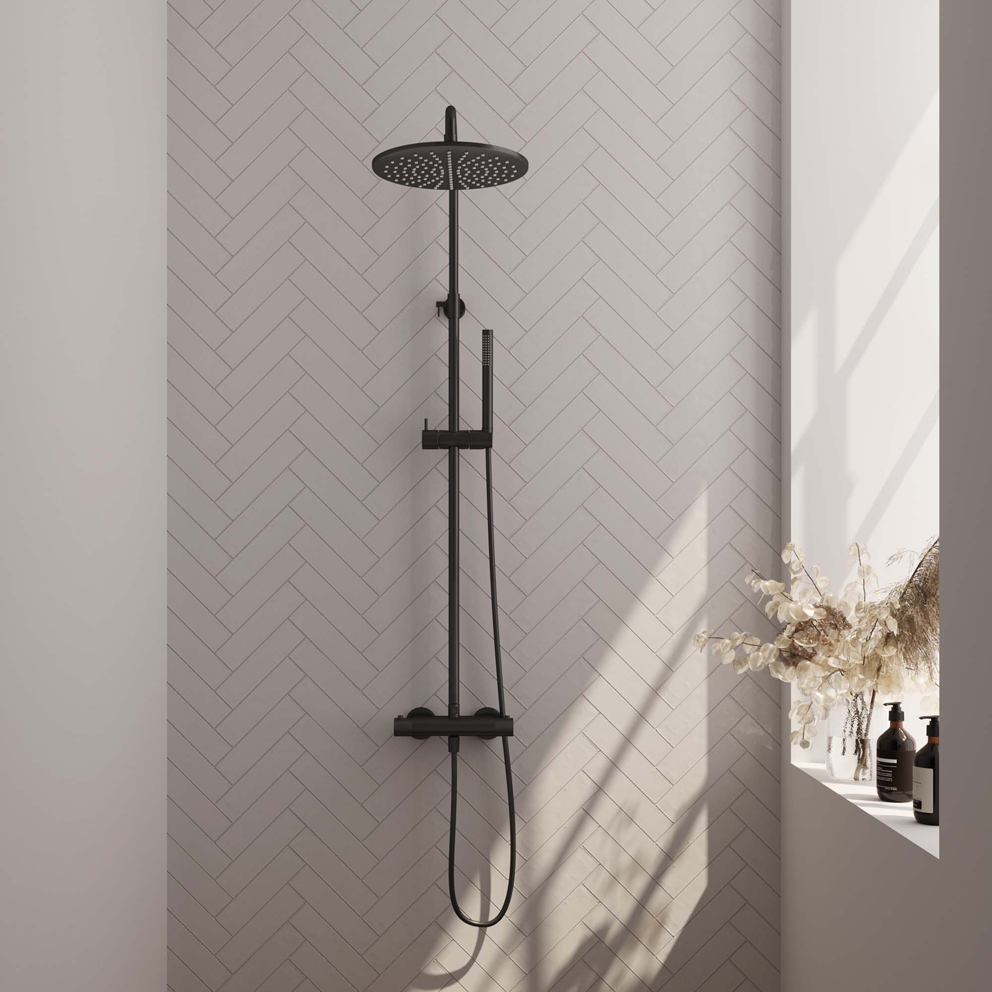 Brauer Black Carving opbouw regendouche met 30cm douchekop en staafhanddouche mat zwart
