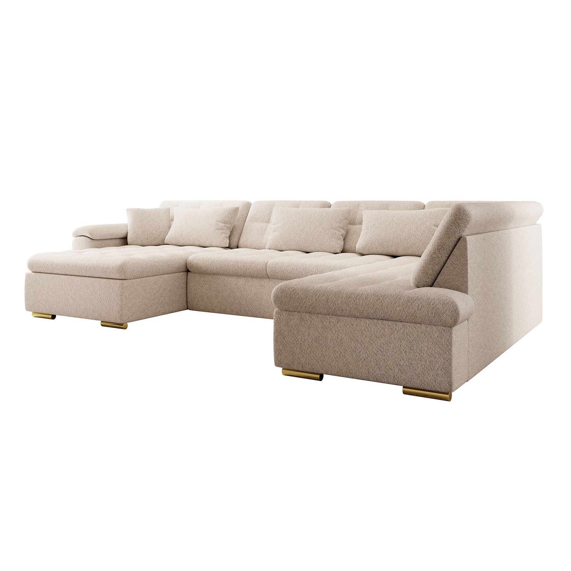 Nicoreta - Hoekbank 5-zits met chaise longue - Teddystof beige - Links