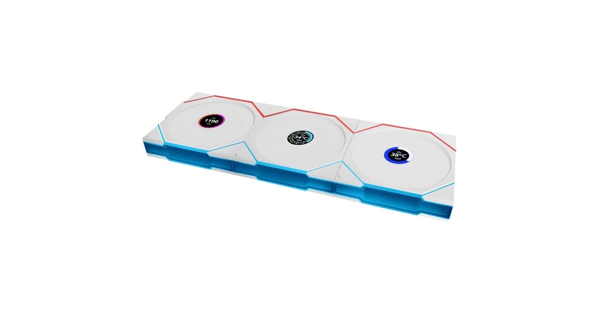 Lian LiUNI FAN TL 120 LCD Wireless RGB case fans  (Wit, 3 stuks, 120 x 124 x 28 mm, PWM, 1x 9-pin USB, incl. controller)