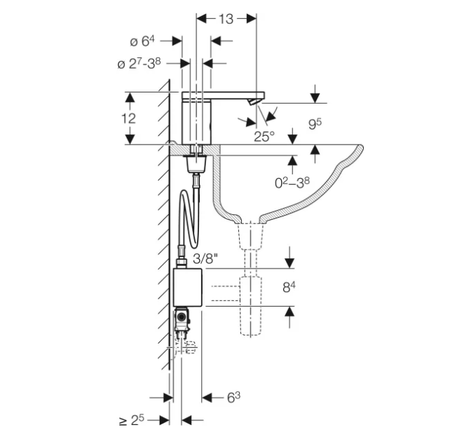 Geberit wastafelkraan type 186 1-gats wastafelkraan koud en warm water chroom