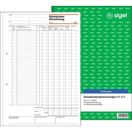 Sigel Reisekostenabrechnung monatlich RA415 A4, mit Blaupapier, 50 Blatt