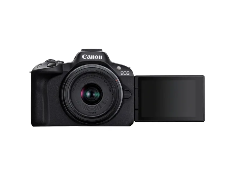 Canon EOS R50 - Content Creator Kit - digitalkamera - spejlløst - 24.2 MP - APS-C - 4K / 30 fps - 2.5x optisk zoom RF-S 18-45 mm F4.5-6.3 IS STM objektiv - Wi-Fi, Bluetooth - sort