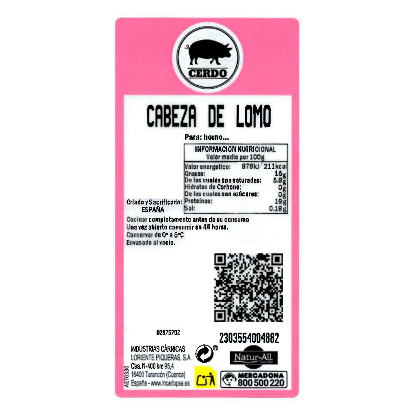 Pièce de tête de longe de porc