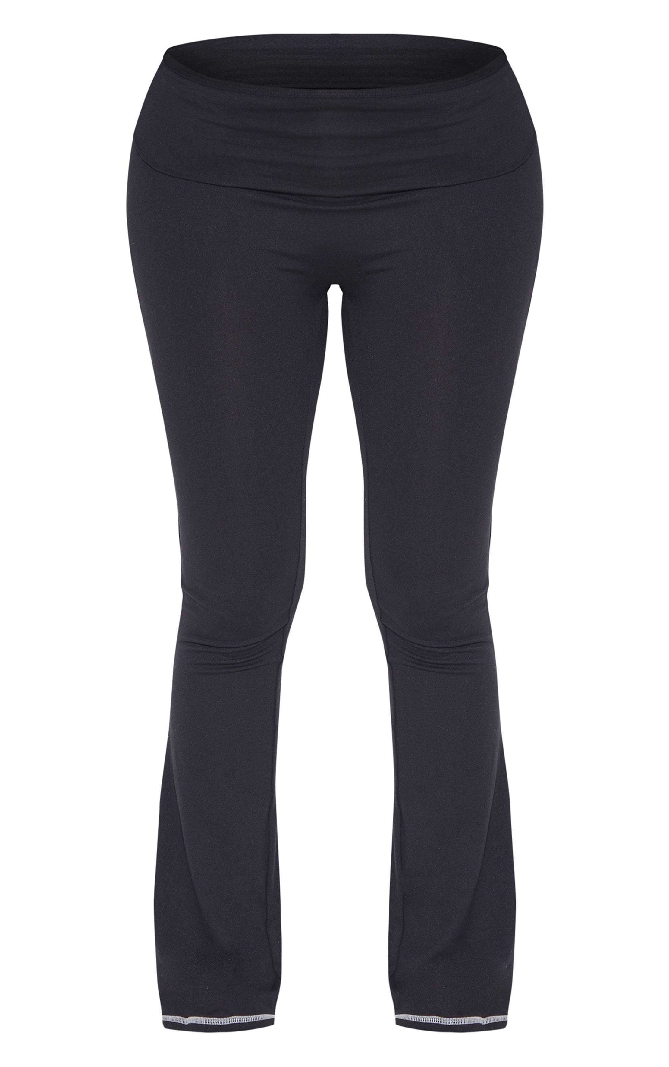 Noir Pantalon Évasé Taille Haute Sculptant Avec Coutures Contrastées