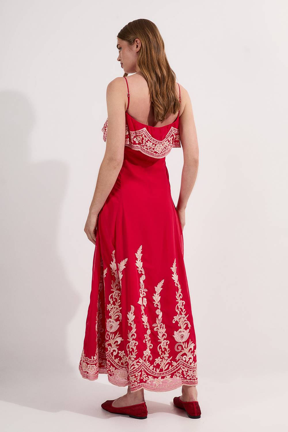 KarenMillen Robe midi longue à appliques brodées et fines bretelles