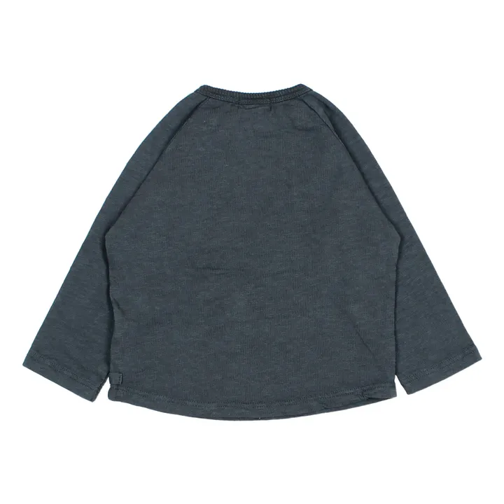 Búho T-Shirt Coton Bio Flammé Poche Bébé | Bleu nuit
