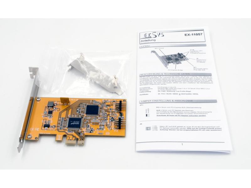 Exsys PCI-Express-Karte EX-11057 PCIe-Karte mit drei USB-2.0-Anschlüssen