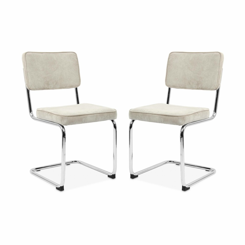 Lot de 2 chaises cantilever. Velours côtelé crème - maja