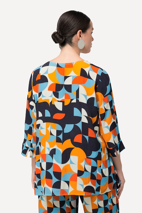Bluse, Grafikdruck, Rundhals, 3/4-Arm, Krepp