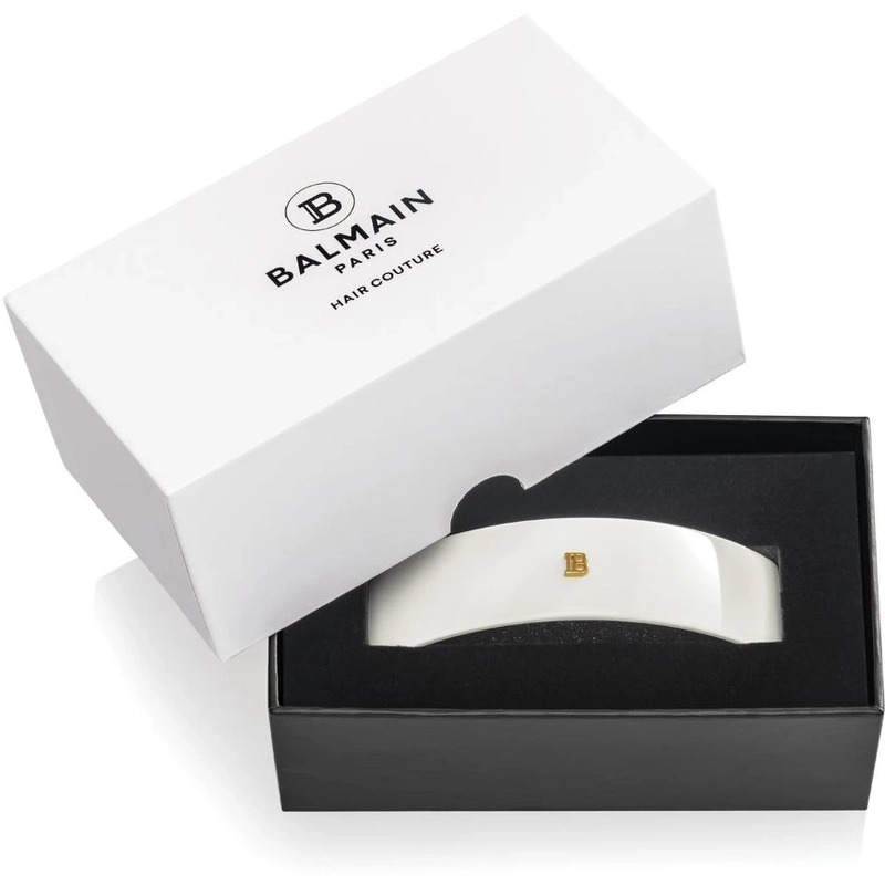 Balmain Accessories Cellulose Acetate Barrette pour Cheveux Large White 18k Gold