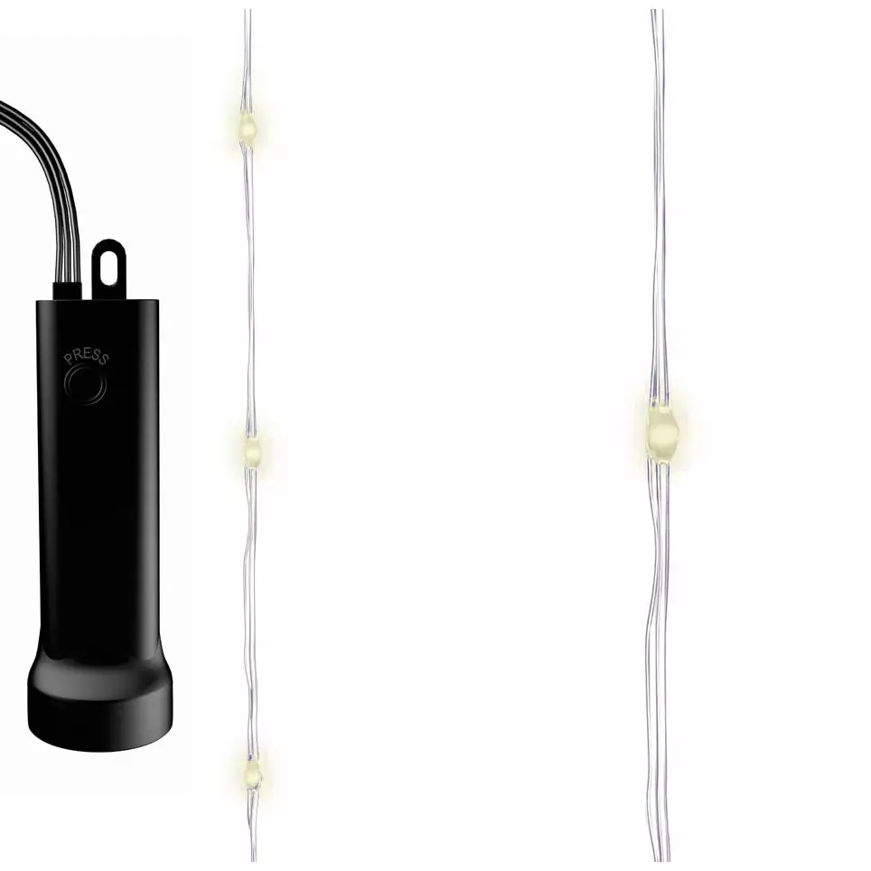 Guirlande lumineuse à piles 4,90 m 100 Micro LED câble transparent Luxe Durawise Blanc chaud