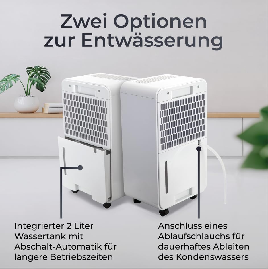 KLAMER Luftentfeuchter elektrisch 12L, 100m³ Luftumwälzung pro Stunde, 280W starker Raumentfeuchter, Entfeuchter mit bis zu 2 Liter Fassungsvermögen
