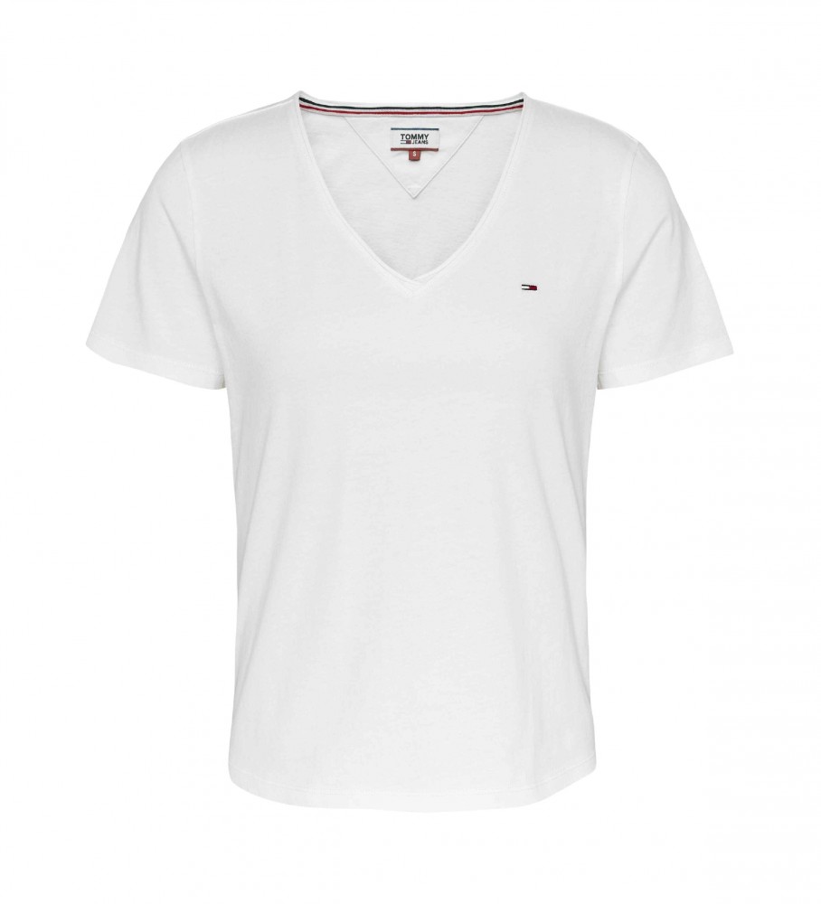 Camiseta Tommy Jeans Slim Fit com Decote em V, Branca