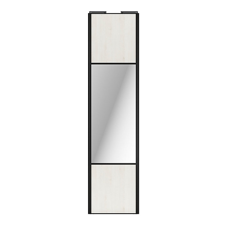 Porte de placard coulissante avec miroir bois nordique profil noir GoodHome Arius H. 248,5 x L. 62.2 cm + amortisseurs
