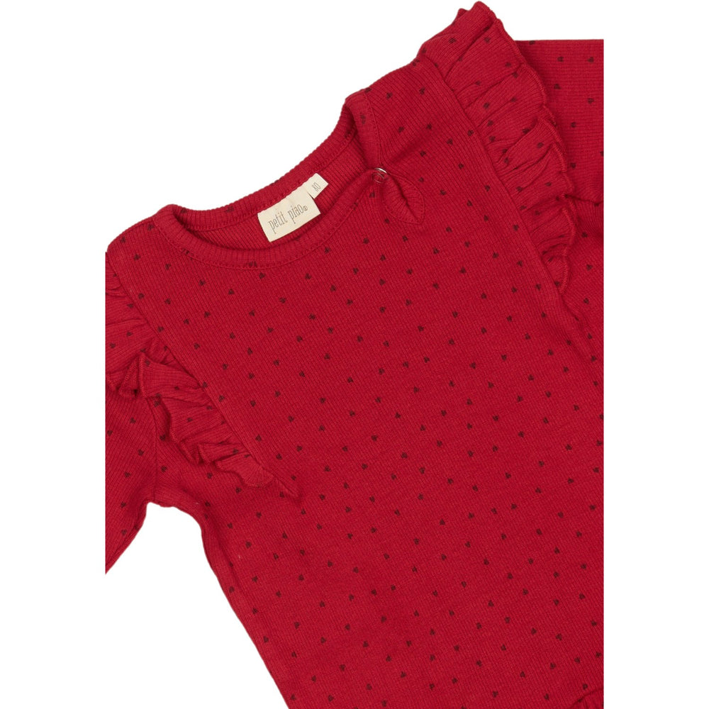 Køb Petit Piao Jet Red/Biking Red Kjole L/S Flæse Modal Heart