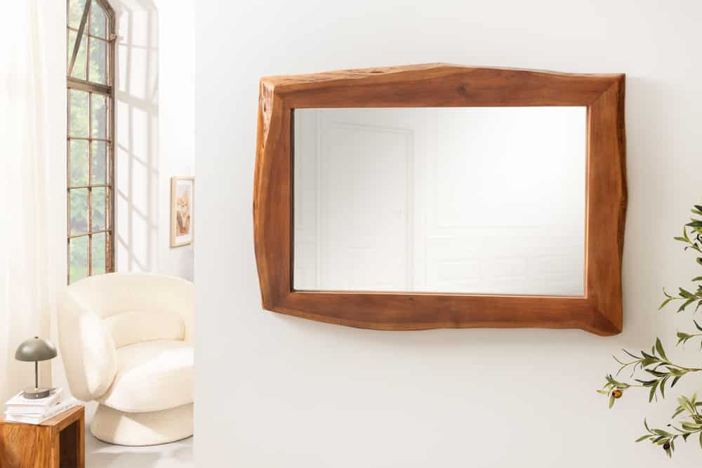 Massiver Spiegel MAMMUT 100cm braun Akazienholz Baumkante Wandspiegel