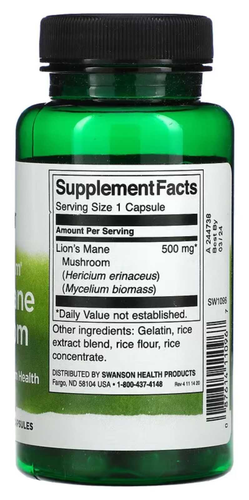 Cogumelo Juba de Leão Swanson 500mg 60 cápsulas