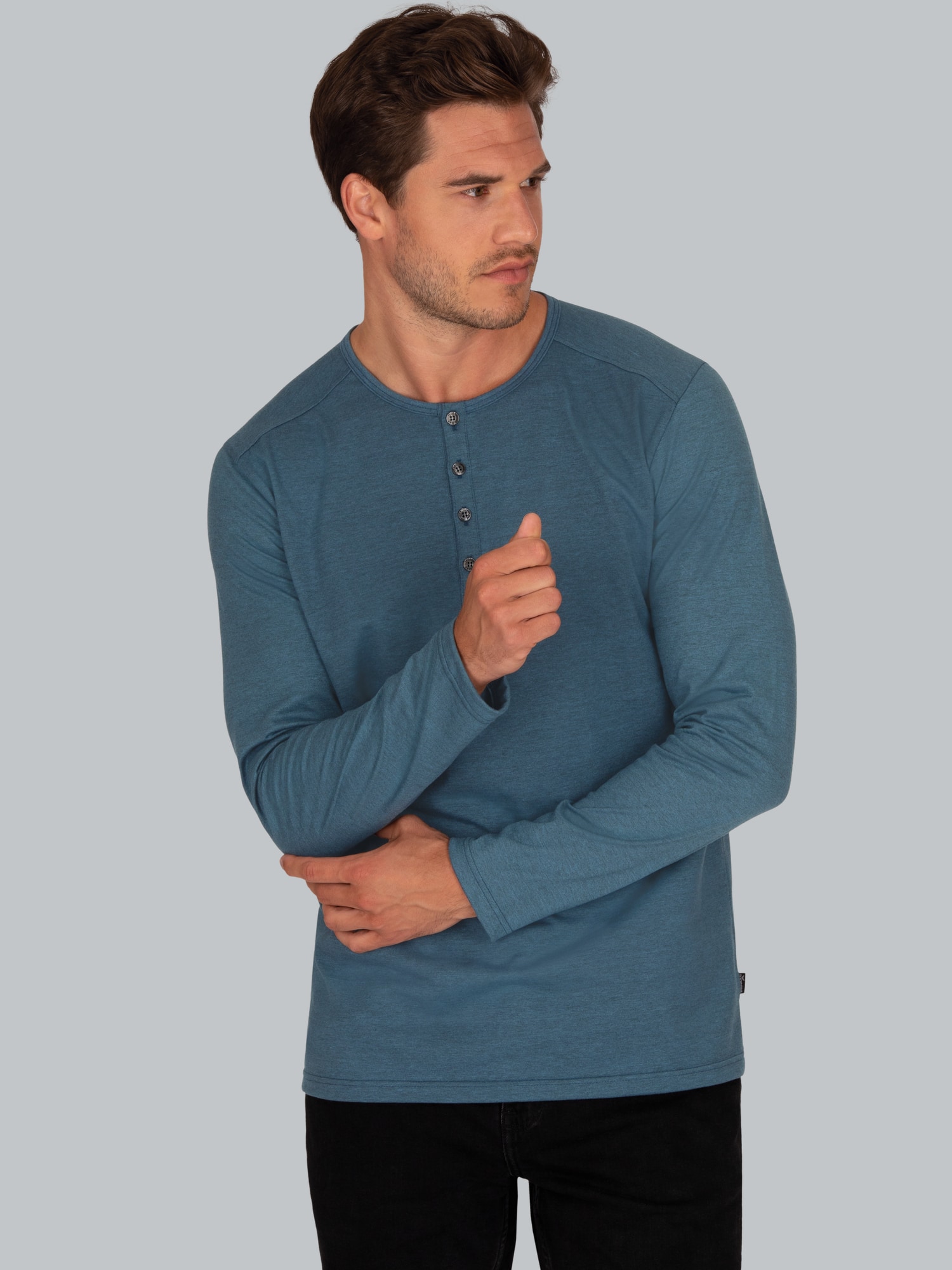 Langarmshirt mit Knopfleiste Jeans-melange