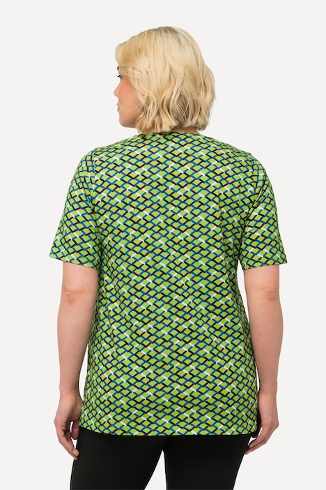 Longshirt, Zacken, A-Linie, V-Ausschnitt, Halbarm