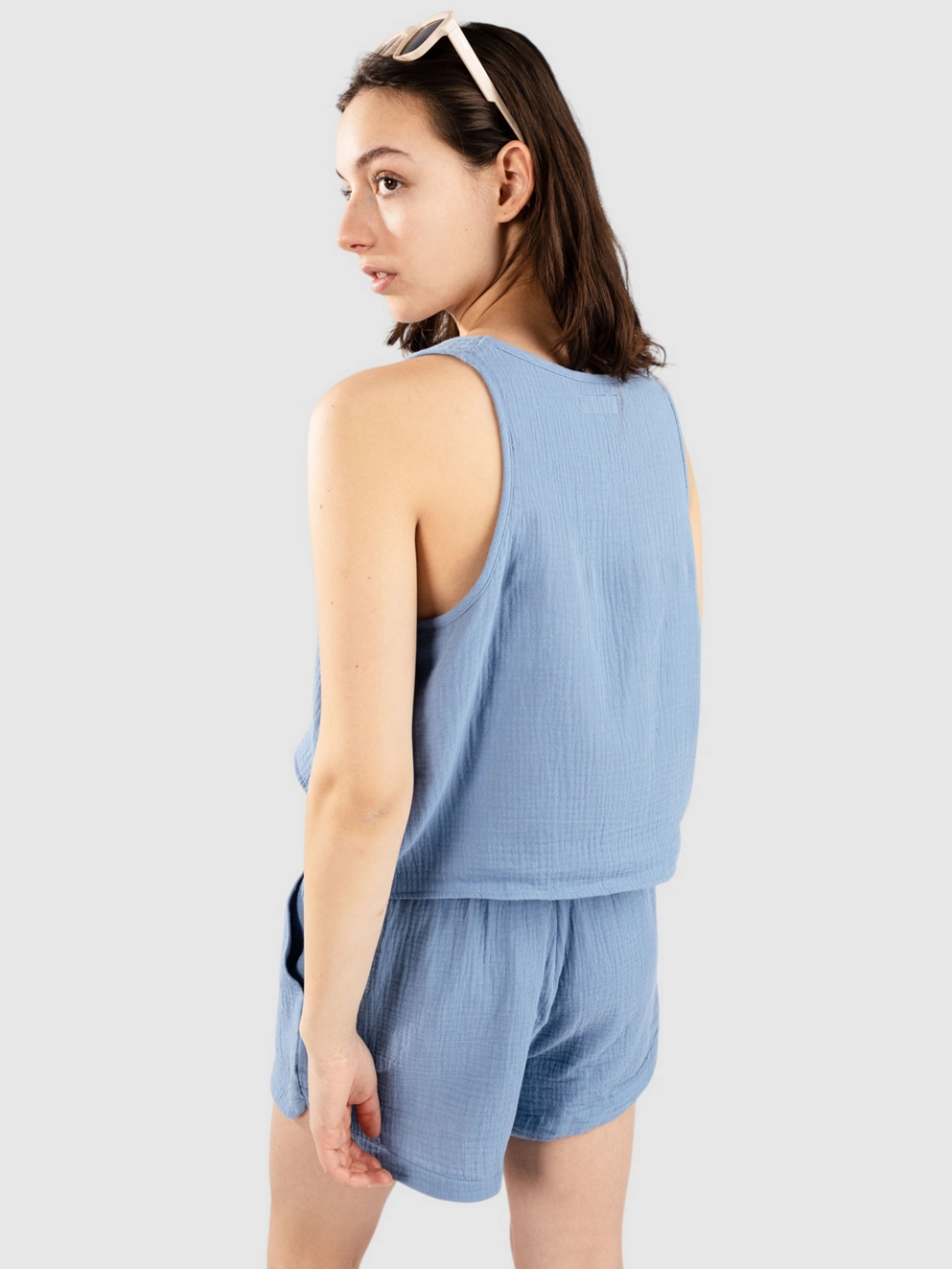 Blue Tomato Linen Tank Top solid bright blue