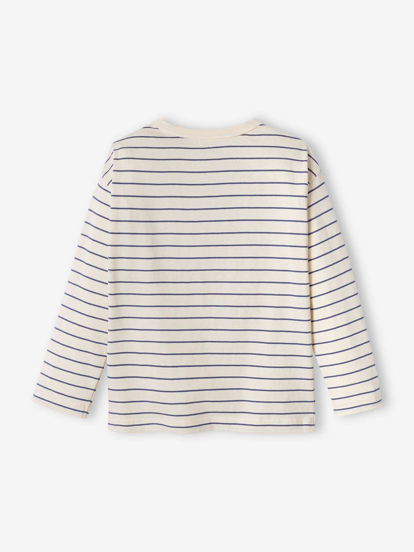 Camiseta branca listrada com bolso decorativo para meninos