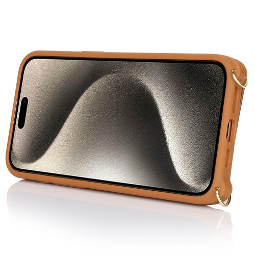 iPhone 14 Pro Necklace Leder Hülle mit Münzfach und Kartenfächer   Finger Griff Halterung   Handykette - Braun