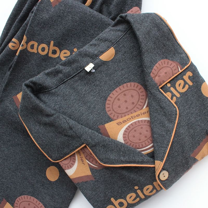 Dogini - Bijpassende pyjamaset voor koppels: top met lange mouwen en print + broek (verschillende ontwerpen)