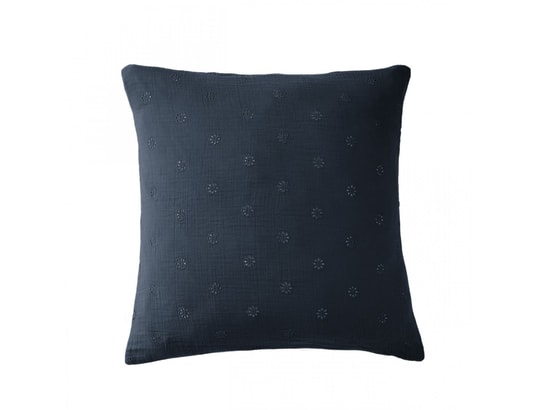 TERRE DE NUIT - Taie d'oreiller brodée double gaze de coton bleu marine 60 x...
