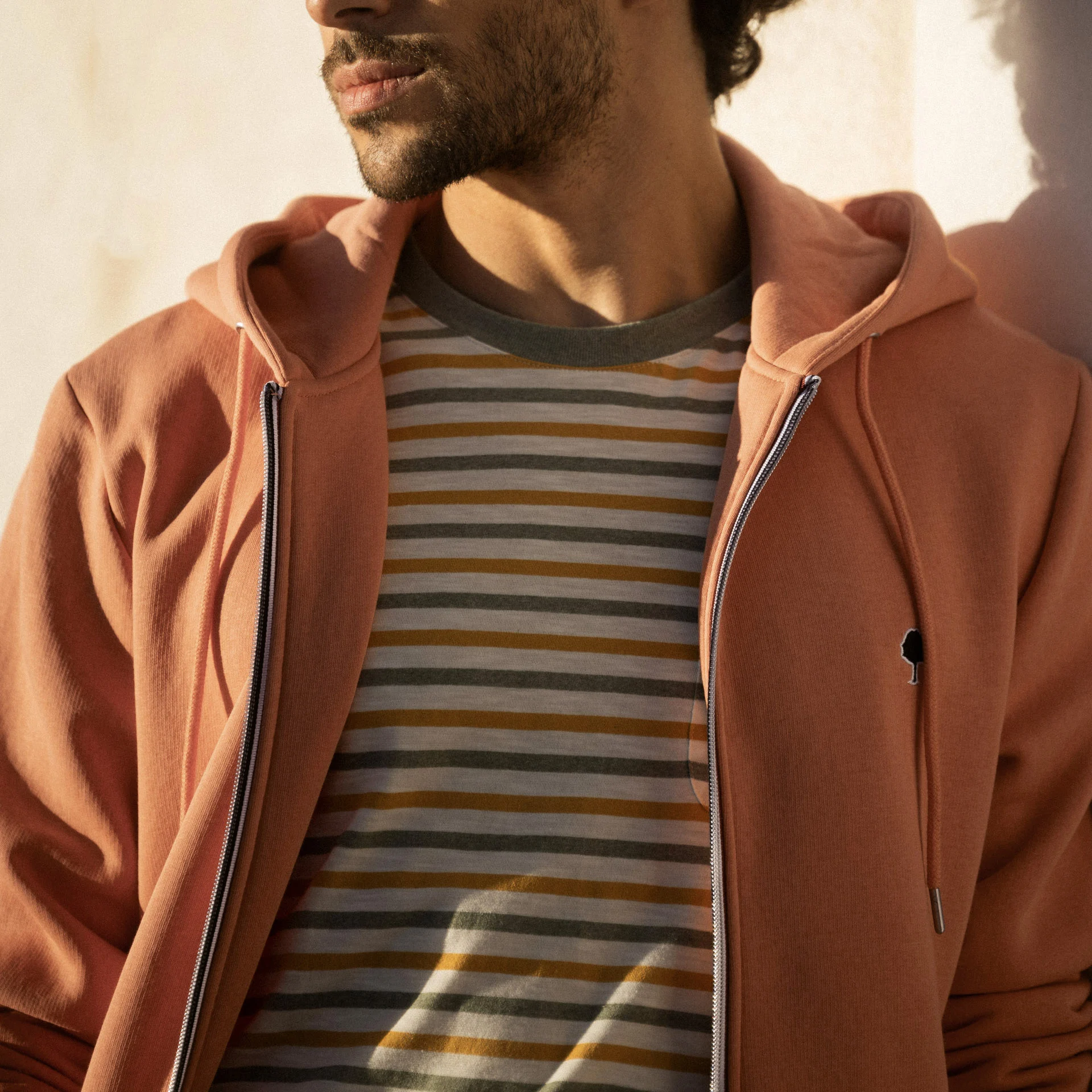 Sweat à capuche orange zip tricolore coton et coton recyclé - modèle mesnil