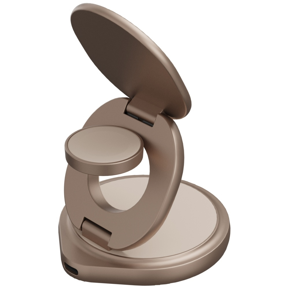 Bazic (by Energea) - (15W) 3in1 MagSafe Ladegerät Qi Wireless Charger Faltbarer Ladeständer für Apple Watch / Smartphone / AirPods - Gold