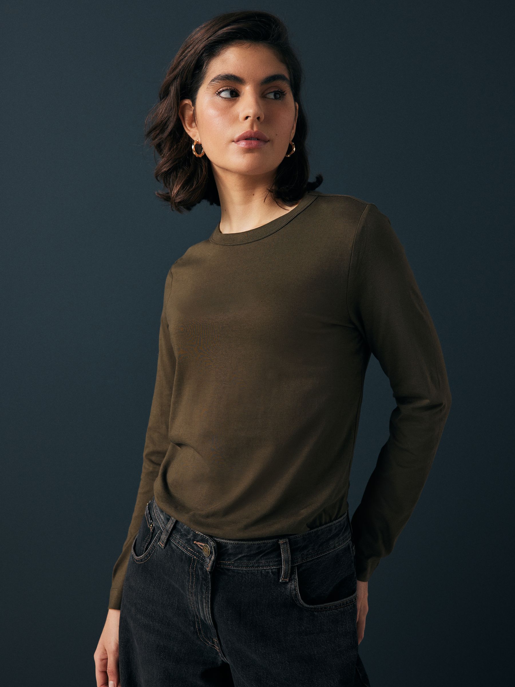 Olijfgroen - 100% katoenen T-shirt met lange mouwen