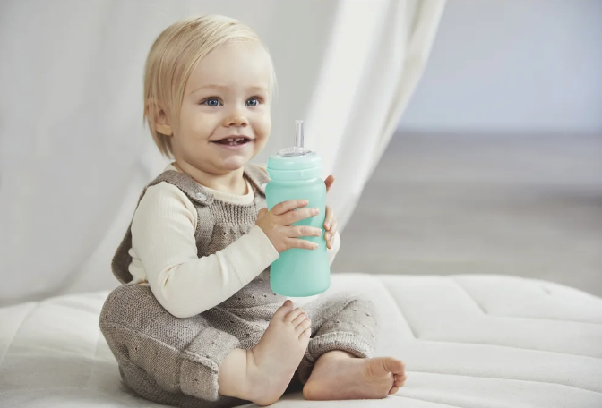 (240ml) Glas Trinkhalmflasche Healthy  Baby Flasche mit Deckel   Trinkhalm (1208605141) - Mint Green