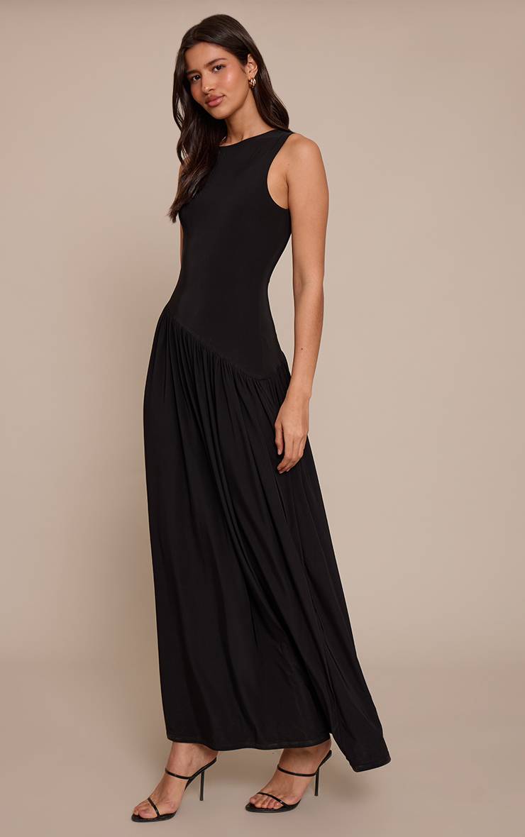Noir Robe Maxi Asymétrique Double Couche Toucher Doux Tall