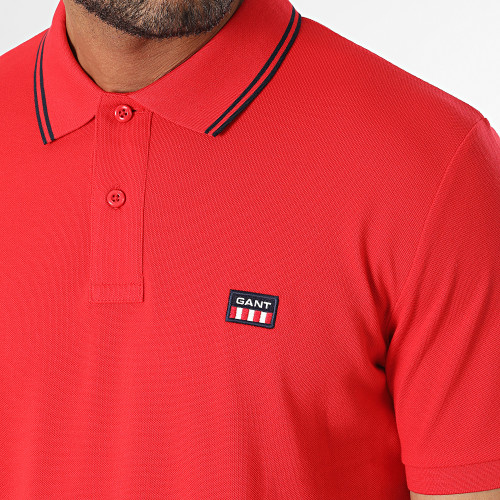 Polo Manches Courtes Contrast Collar Pique Rouge