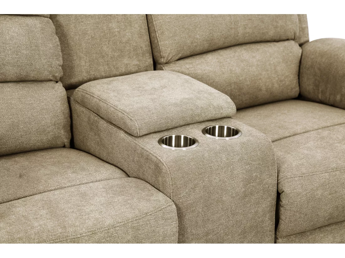 Canapés 3 places et 2 places relax électrique en tissu taupe avec tablette NEVERS
