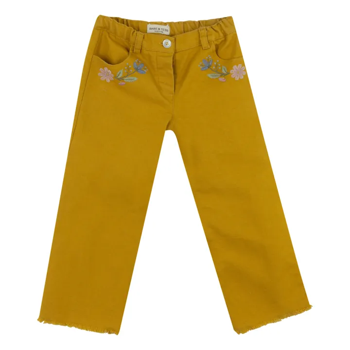Babe & Tess Jean Brodé Fleurs Talita | Jaune moutarde