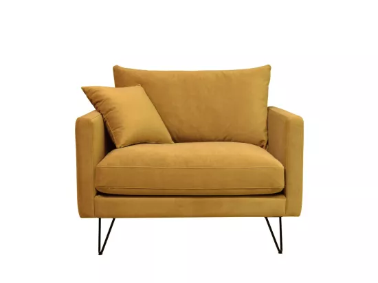 Villabon - Fauteuil XL en velours pieds épingles noirs : Couleur - Jaune moutarde