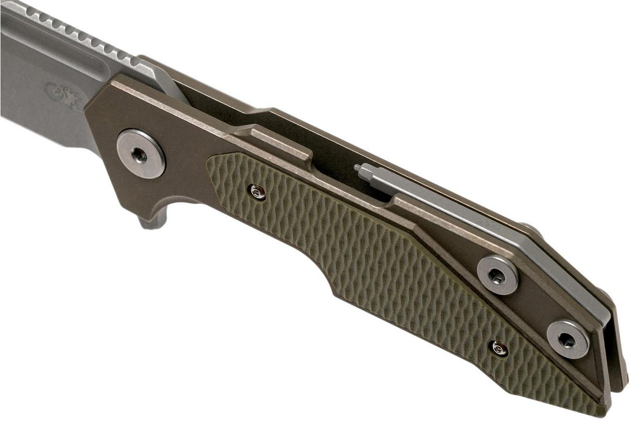 Rick Hinderer Fulltrack Spanto S35VN Working Finish, Battle Bronze, OD Green G10 zakmes