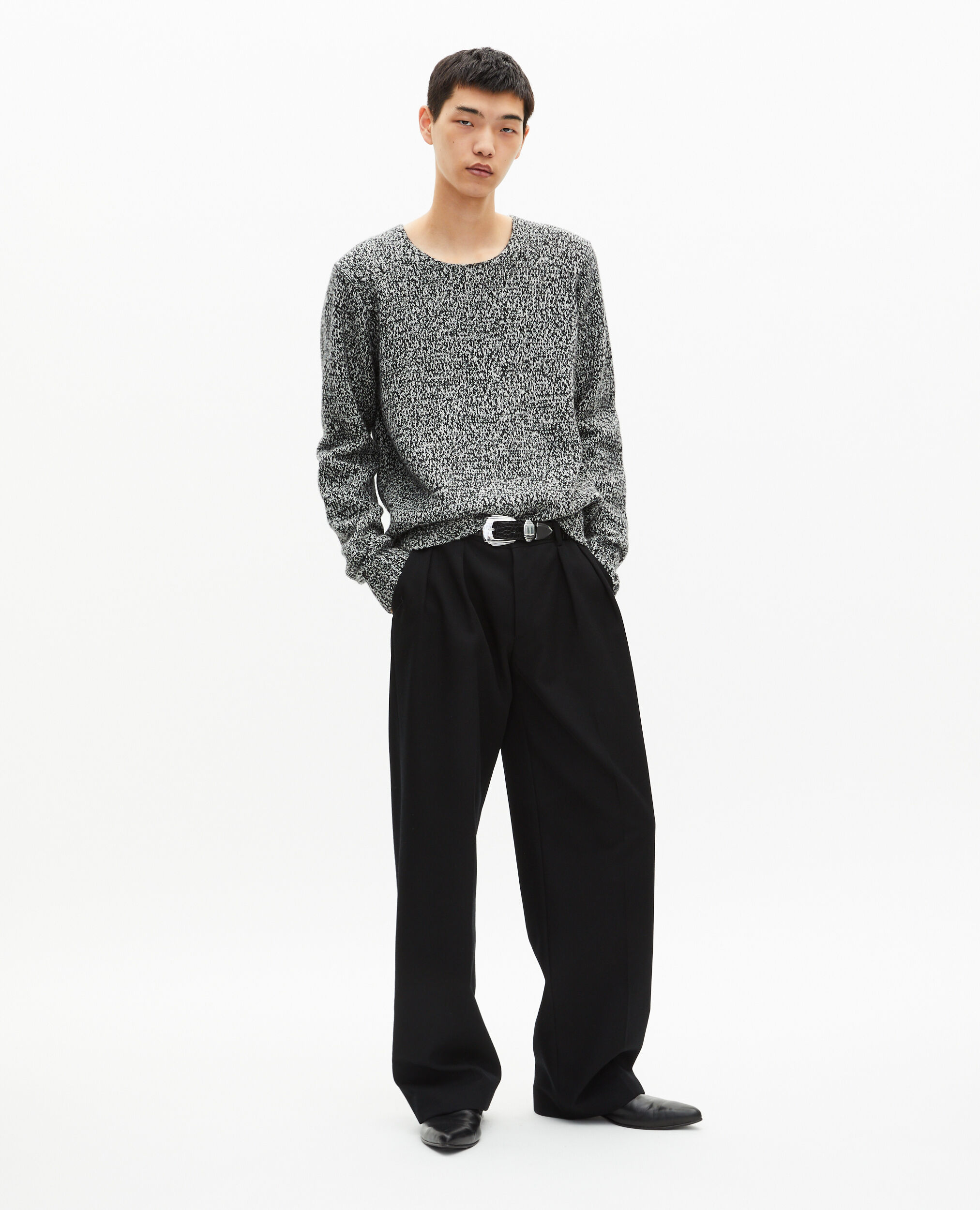 Pull en laine mouliné noir et blanc