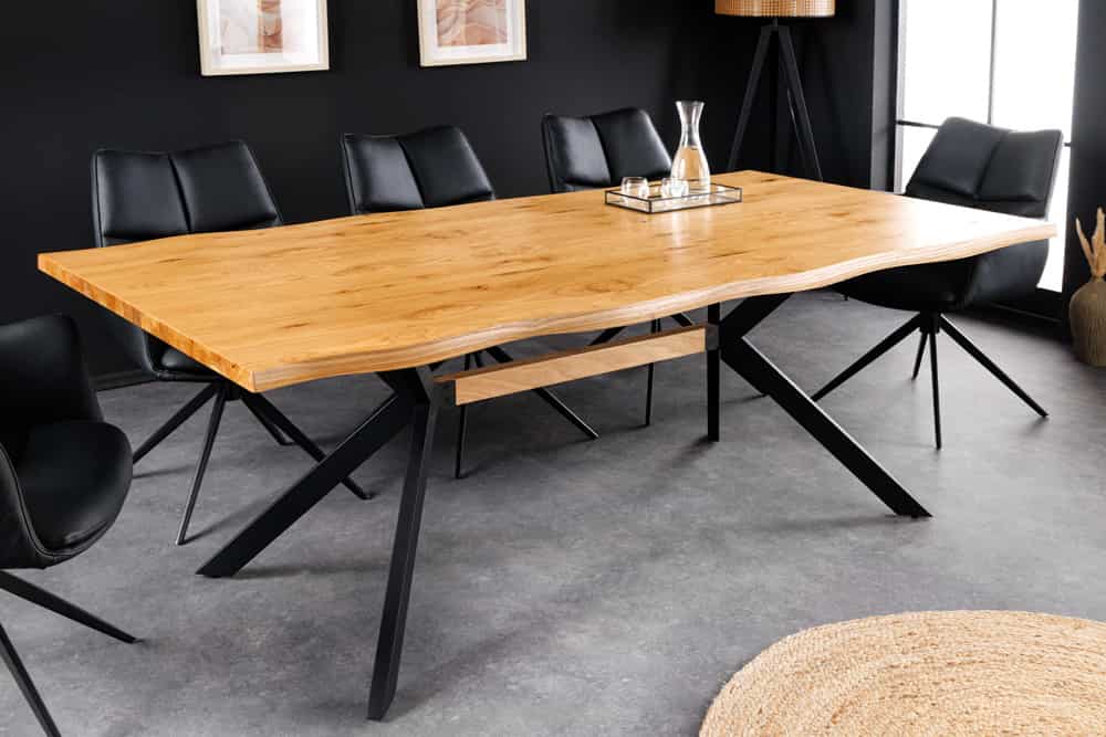 Massiver Esstisch LOFT 200cm natur Eichenholz schwarzes Eisengestell Industrial
