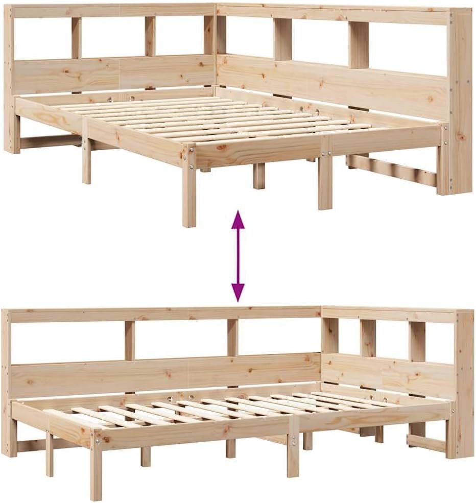 vidaXL Massivholzbett mit Regal ohne Matratze 120x200 cm Kiefer, Holzbett mit Regal, Massivholzbett mit Regal, Bett, Holzbett mit Bücherregal