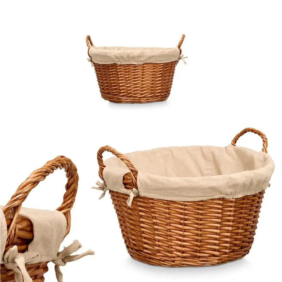Rieten opberg mand - gevlochten riet - bruin - 51 x 45 x 28 cm