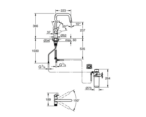 GROHE keukenkraan met filterfunctie GROHE BLUE PURE chroom 30596000